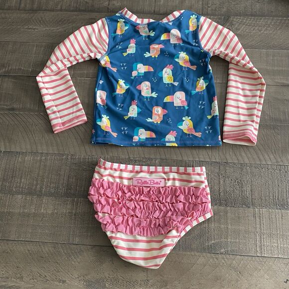 Ruffle Butts You're The Tweetest Long Sleeve Rash Guard Bikini Set Size 3T - Picture 2 of 9